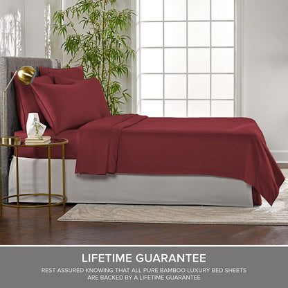 Pure Bamboo California King Sheets - 100% Organic Viscose Bed Set, Soft & Cooling, Merlot Color