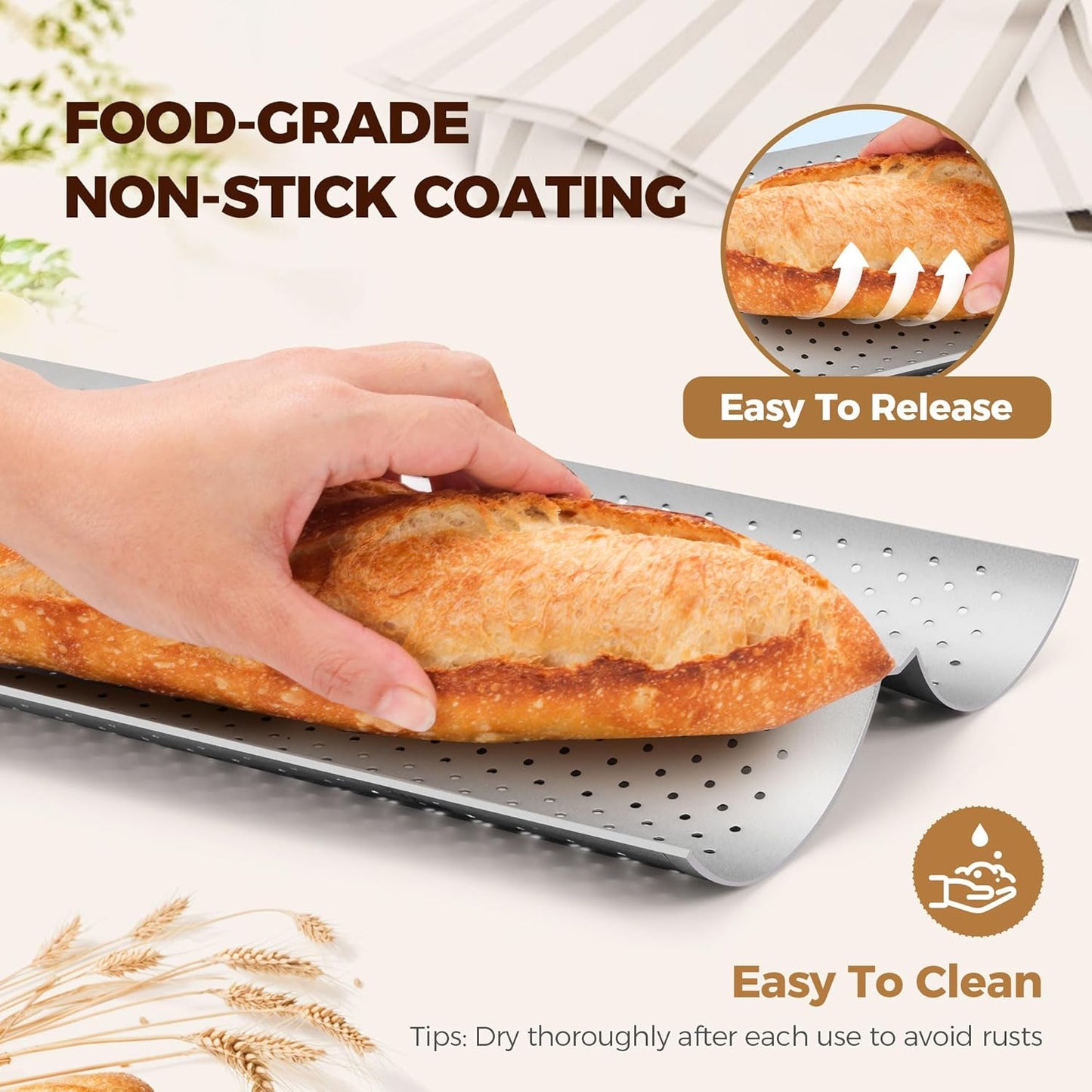 Yupjlia Baguette Bread Pan - Premium Nonstick Perforated Baking Tray for 2 Loaves | Perfect for Sourdough & Italian Bread