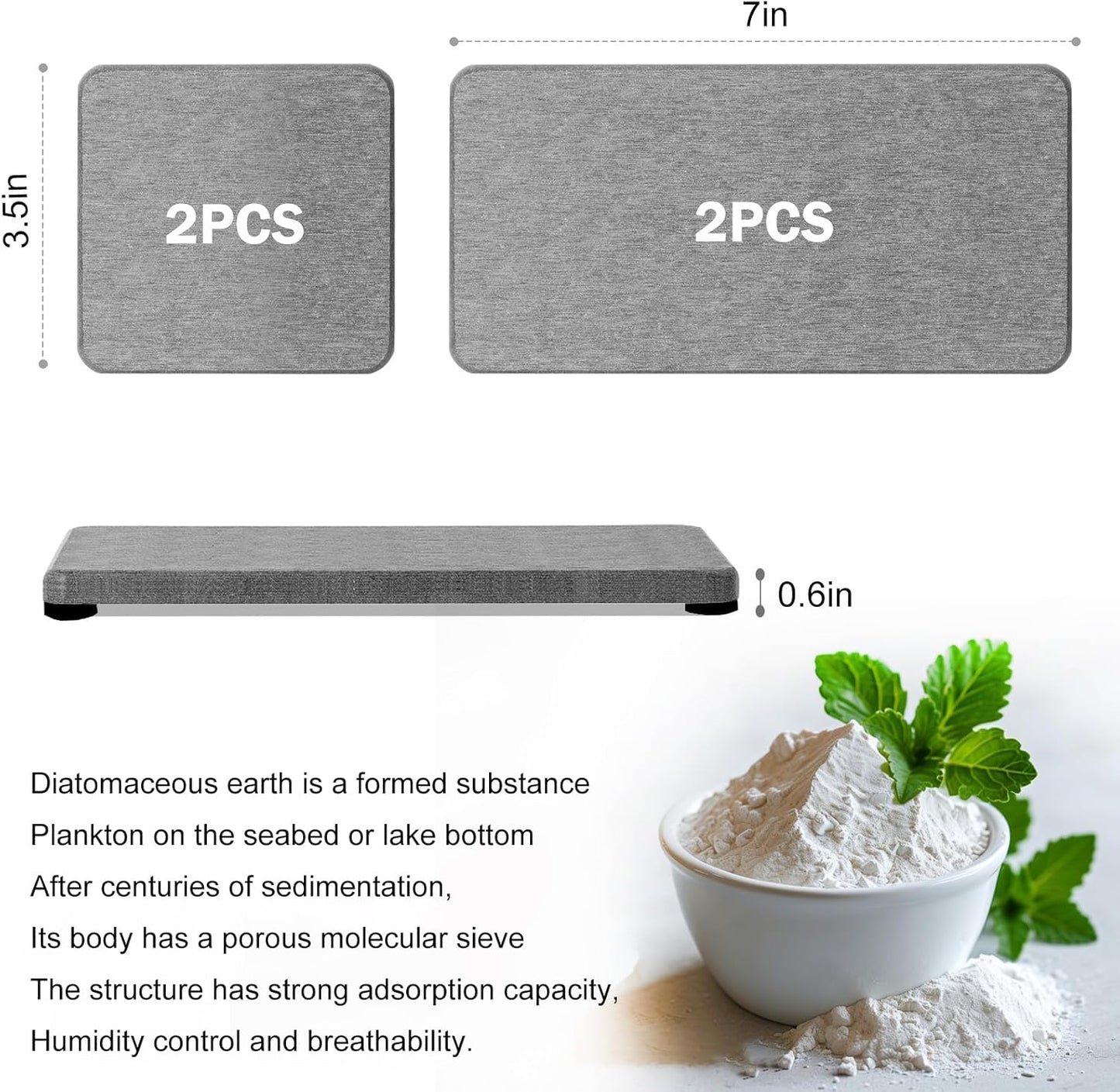 Skiennix Water Absorbing Stone Tray - Fast Drying Diatomite Coasters for Kitchen & Bathroom | 4PCS Set