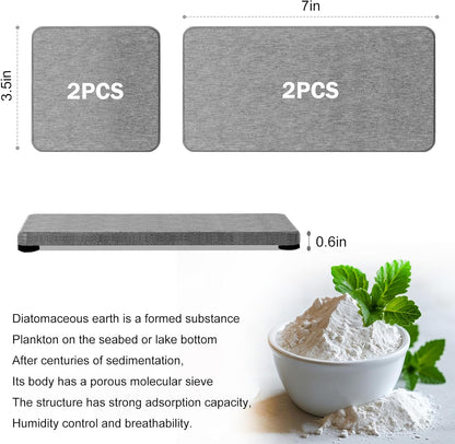 Skiennix Water Absorbing Stone Tray - Fast Drying Diatomite Coasters for Kitchen & Bathroom | 4PCS Set