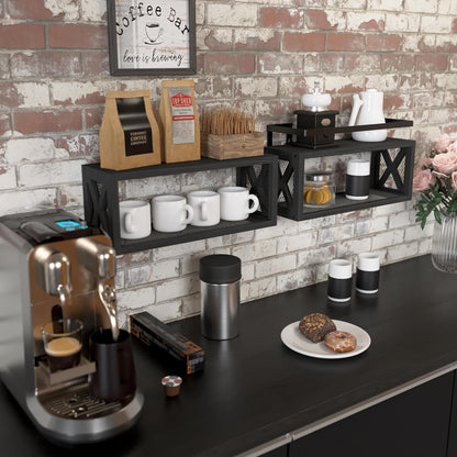 RICHER HOUSE Floating Shelves - Rustic Wood Wall Décor with Guardrail for Bathroom & Kitchen - Black