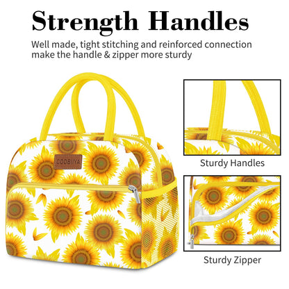 Coobiiya Lunch Bag Women, Lunch Box Lunch Bag for Women Adult Men, Small Leakproof Cute Lunch Tote Large Capacity Reusable Insulated Cooler Lunch Container for Work/Office/Picnic/Travel-Sun Flower