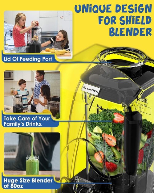 CRANDDI Commercial Blender - 2200 Watt Quiet Countertop Blender with 80oz Pitcher | Smoothie Maker in Black