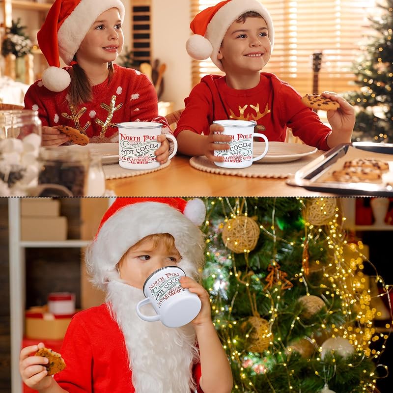 NORTH POLE 9 Pcs Enamel Mugs 12oz Coffee Cup with Handles - Christmas Set