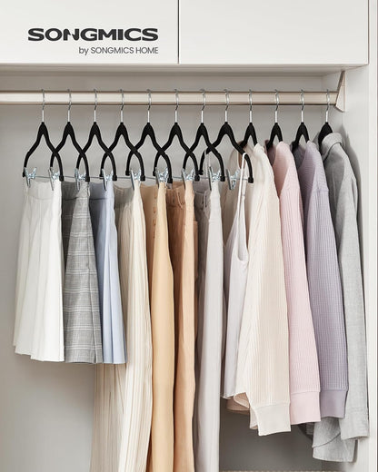 SONGMICS Velvet Pants Hangers - 30 Pack, 16.7 Inches, Adjustable Clips, Non-Slip, Space-Saving, Black