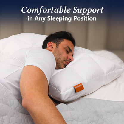 PAZZOIO Cooling Adjustable Pillow for Side Sleepers, Luxury Standard Size Bed Pillow with Best Customizable Height, Hotel Collection Soft Firm Support for Back, Stomach or Side Sleepers-Home Gifts