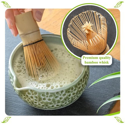 Marce Matcha Whisk Set- Matcha Set includes Matcha Whisk and Bowl, Sifter, Holder and Scoop- The Perfect Bamboo Whisk for Matcha Tea (Molted Green)