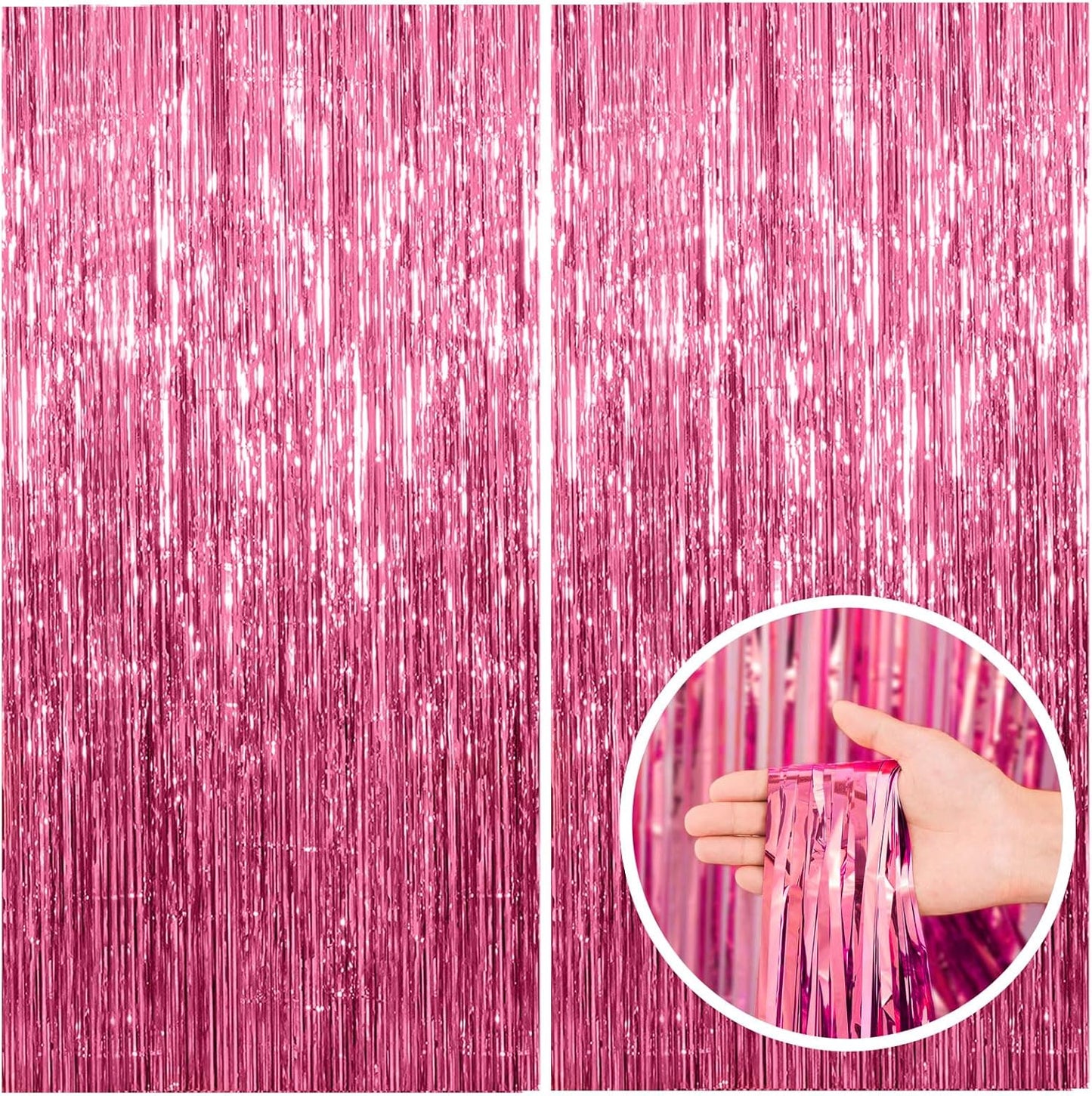 Skiennix Pink Tinsel Curtain Backdrop - 2 Pack Foil Fringe Party Decorations for Birthdays & Events