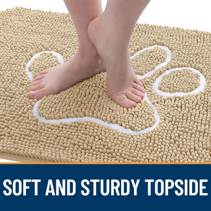 OLANLY Dog Door Mat - Absorbent Non-Slip Mud Mat for Paws | Quick Dry Chenille, 47x17, Beige