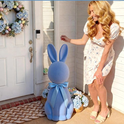 Lineshading Blue Easter Bunny Decoration - 25" Flocked Standing Large Rabbit Figurine for Porch & Lawn Decor