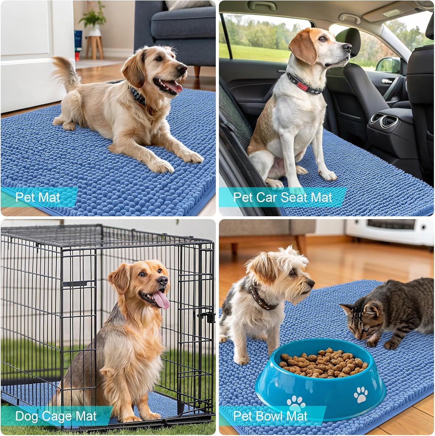 OLANLY Dog Door Mat - Absorbent Non-Slip Washable Doormat for Muddy Paws | 50x30 Cornflower Blue