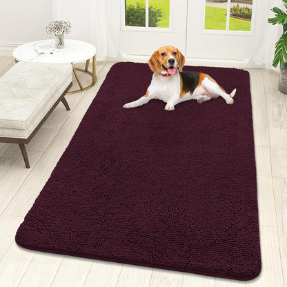 OLANLY Dog Door Mat - Absorbent Non-Slip Chenille Mat for Muddy Paws | 59x32 Inches, Quick Dry, Russet