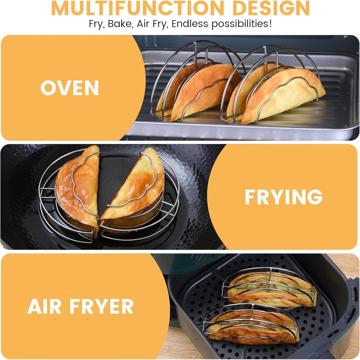 Skiennix Taco Shell Stand Mold - Stainless Steel Holder for Crispy Flat-Bottom Tacos | Ideal for Baking & Air Frying