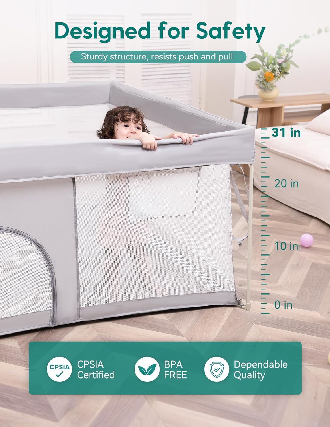 Babelio Foldable Baby Playpen - Portable 54.5" Playard with Mat for Indoor & Outdoor Use | Grey