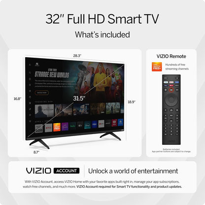 VIZIO 32-Inch Full HD 1080p Smart TV - DTS Virtual: X, Alexa & Google Cast Compatible