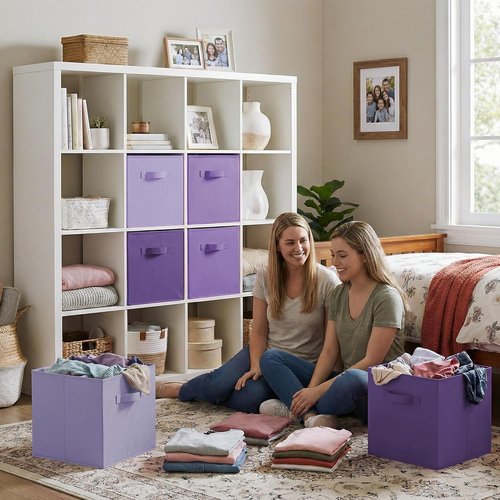 Granny Says Cube Storage Bins - 13-Inch Fabric Organizer in Purple Gradient | 6-Pack for Shelves & Closet