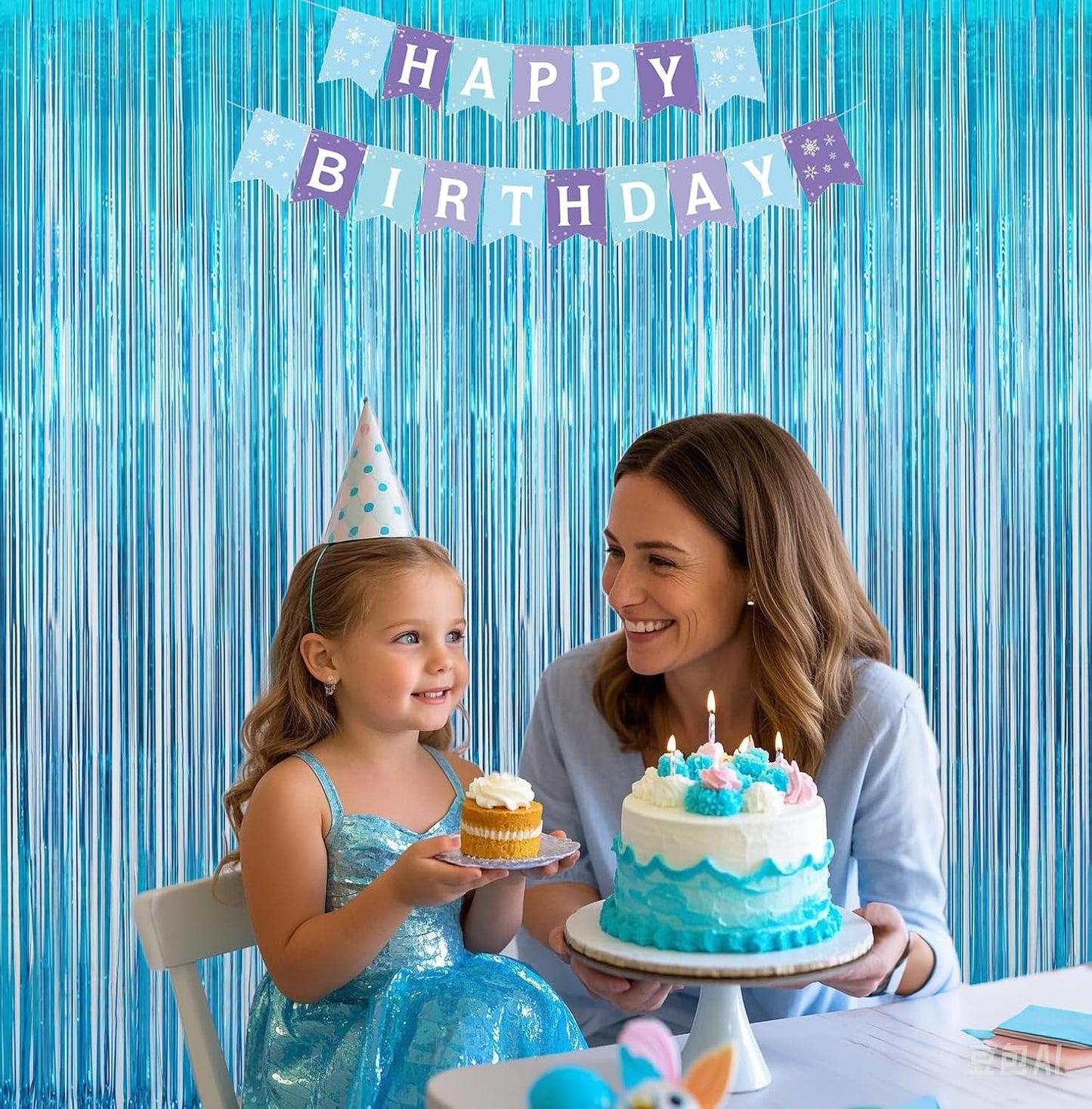 Skiennix Teal Blue Tinsel Foil Fringe Backdrop Curtains - 3PC Set for Birthday & Graduation Decor