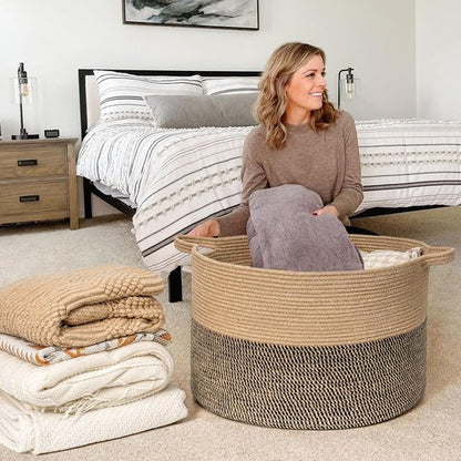 Goodpick Extra Large Wicker Storage Basket - 83L Round Blanket & Laundry Hamper | 21.7 x 13.8 Inches