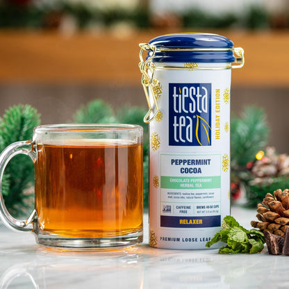 Tiesta Tea - Cozy Peppermint Cocoa | Chocolate Peppermint Herbal Tea | Premium Loose Leaf Tea Blend | Non Caffeinated Holiday Tea | Make Hot or Iced Tea & Up to 50 Cups - 3 Ounce Refillable Tin