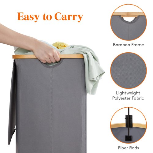 Lifewit 150L Laundry Basket with Lid, Clothes Hampers for Laundry with Bamboo Handles and 2 Removable Bags, Large Foldable Laundry Hamper for Bedroom, Bathroom, Dorm, Grey