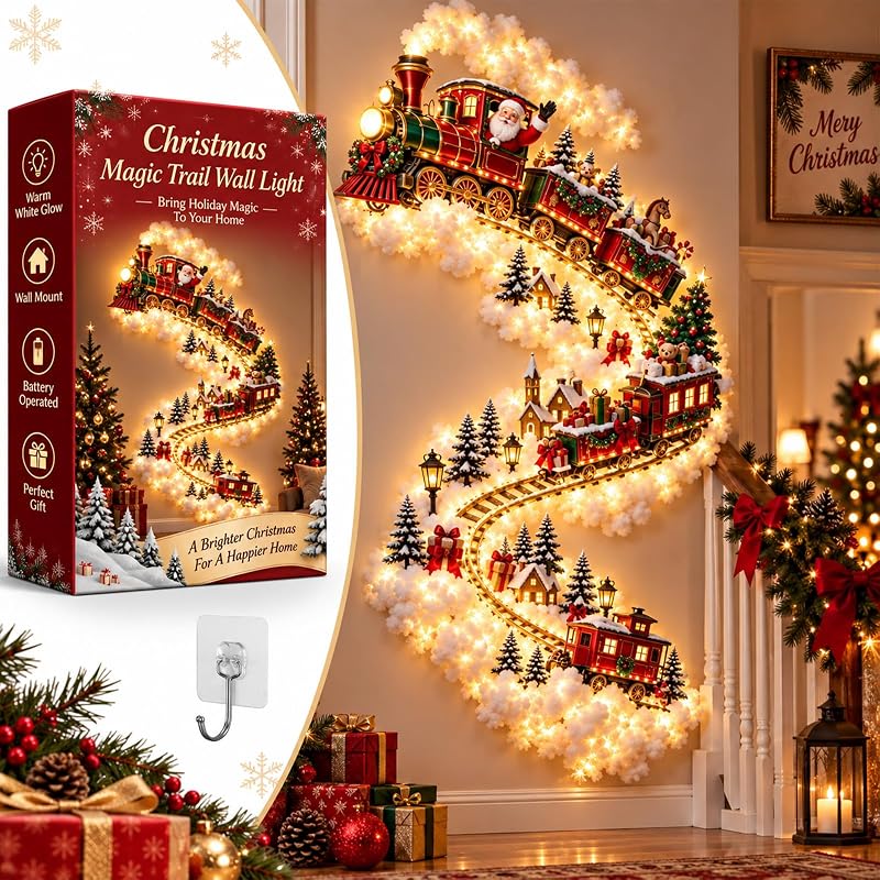 Christmas Magic Trail Wall Light with Santa Sleigh & Reindeer - Indoor Hanging Decor (Variation #D)