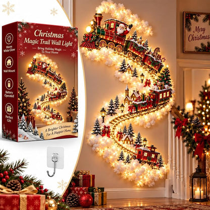 Christmas Magic Trail Wall Light with Santa Sleigh & Reindeer - Indoor Hanging Decor (Variation #D)