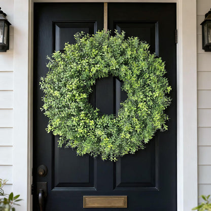 Regine Switzerland 26" Artificial Boxwood Wreath - Fresh Greenery for Front Door & Outdoor Decor