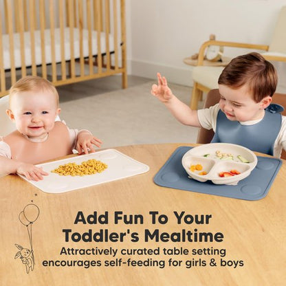 KeaBabies 2pk Silicone Placemats for Toddlers, Kids - 12x9 Non Slip Suction Baby Silicone Placemat for Restaurants, Dining Table,Travel, Easy to Clean, Food Grade/BPA-Free,Small Baby Table Mat(Slate)