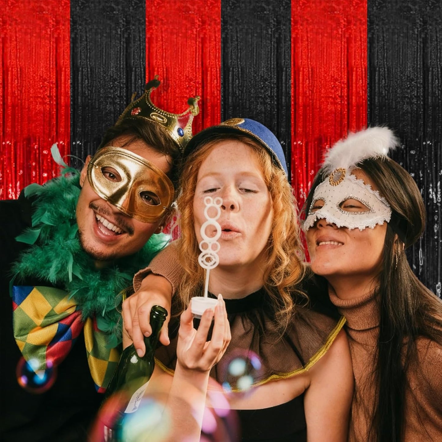 Regine Switzerland Party Backdrop Streamers - 5 Pack Metallic Tinsel Curtains for Events | Black & Red