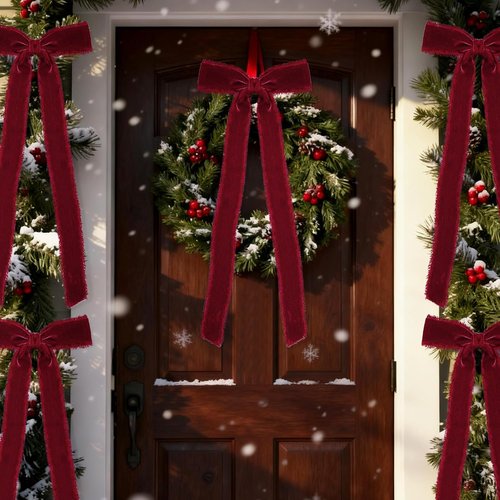 Burgundy Velvet Christmas Bows - 20 Pcs Large Pre-Tied Handmade 4.7 x 11 Inch Gift Wrap Decor