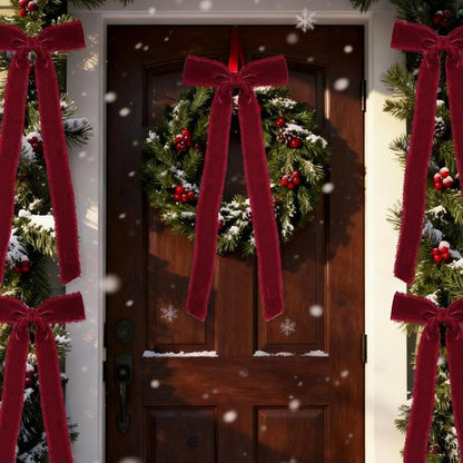 Burgundy Velvet Christmas Bows - 20 Pcs Large Pre-Tied Handmade 4.7 x 11 Inch Gift Wrap Decor