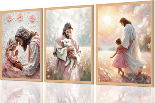 Jesus Little Girl Poster Wall Art - Devout Christian Canvas Print for Children's Room | Unframed