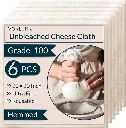 Beige Cheesecloth by [Brand Name] - 6-Pack 20x20 Inch Hemmed Strainer for Cooking, Baking & Juicing