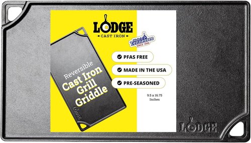 Lodge Double Play Reversible Cast Iron Grill/Griddle - Dual-Sided Heavy-Duty Cookware for Eggs, Pancakes & Burgers - Seasoned Black Finish