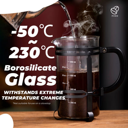 French Press Coffee Tea Maker（34oz）,304 Stainless Steel Coffee Press with 4 Filters Screen-100% No Residue -German Heat-Resistant Borosilicate Glass- BPA FREE -Dishwasherable, Black