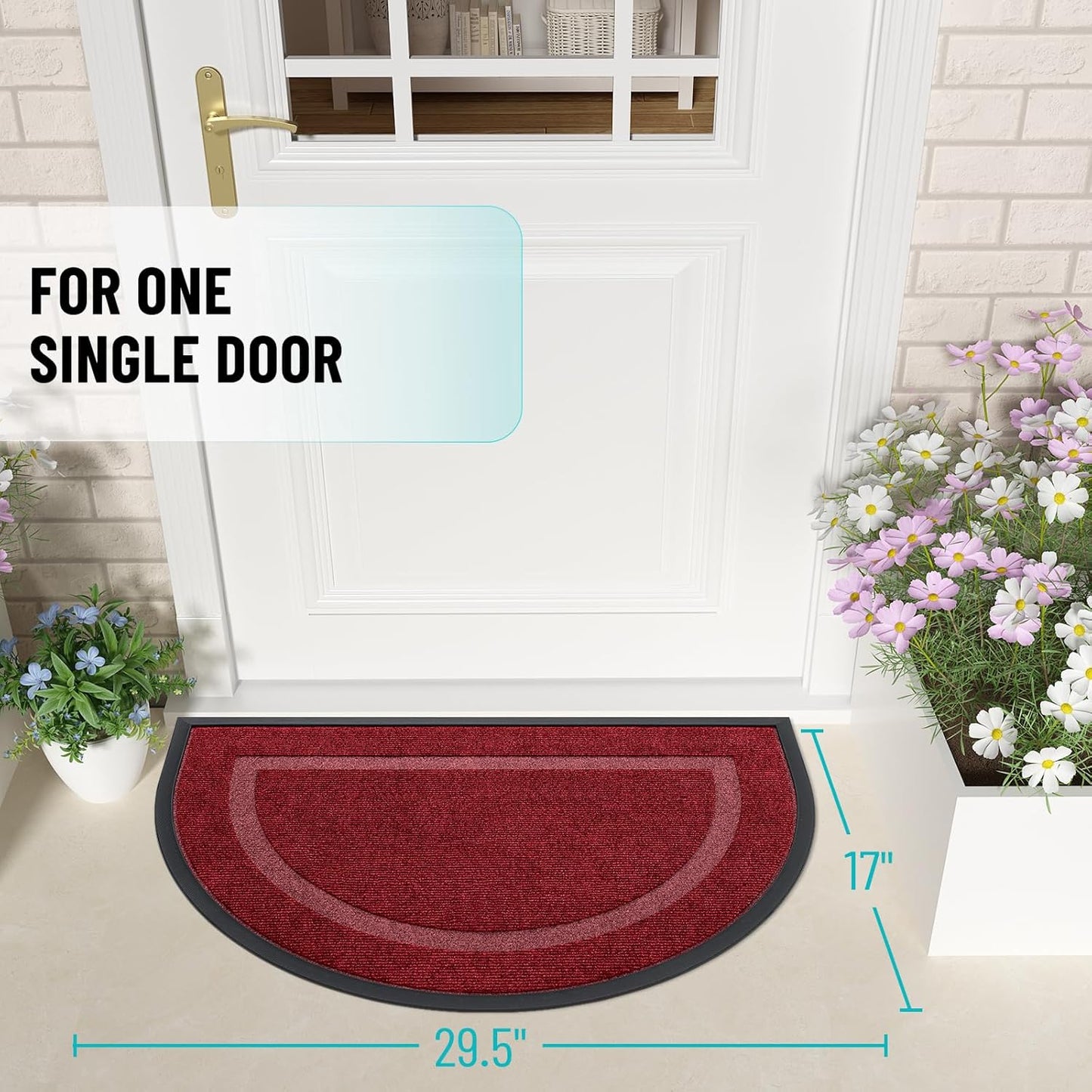 OLANLY Half Circle Door Mat - Waterproof All-Season Doormat for Indoor/Outdoor Use | 29.5x17, Wine Red