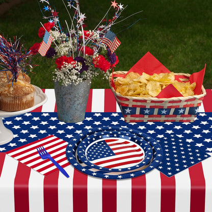 QZYL 122 PCS Fourth of July Decorations - Patriotic Plates, Napkins & Tableware Set | American Flag Design