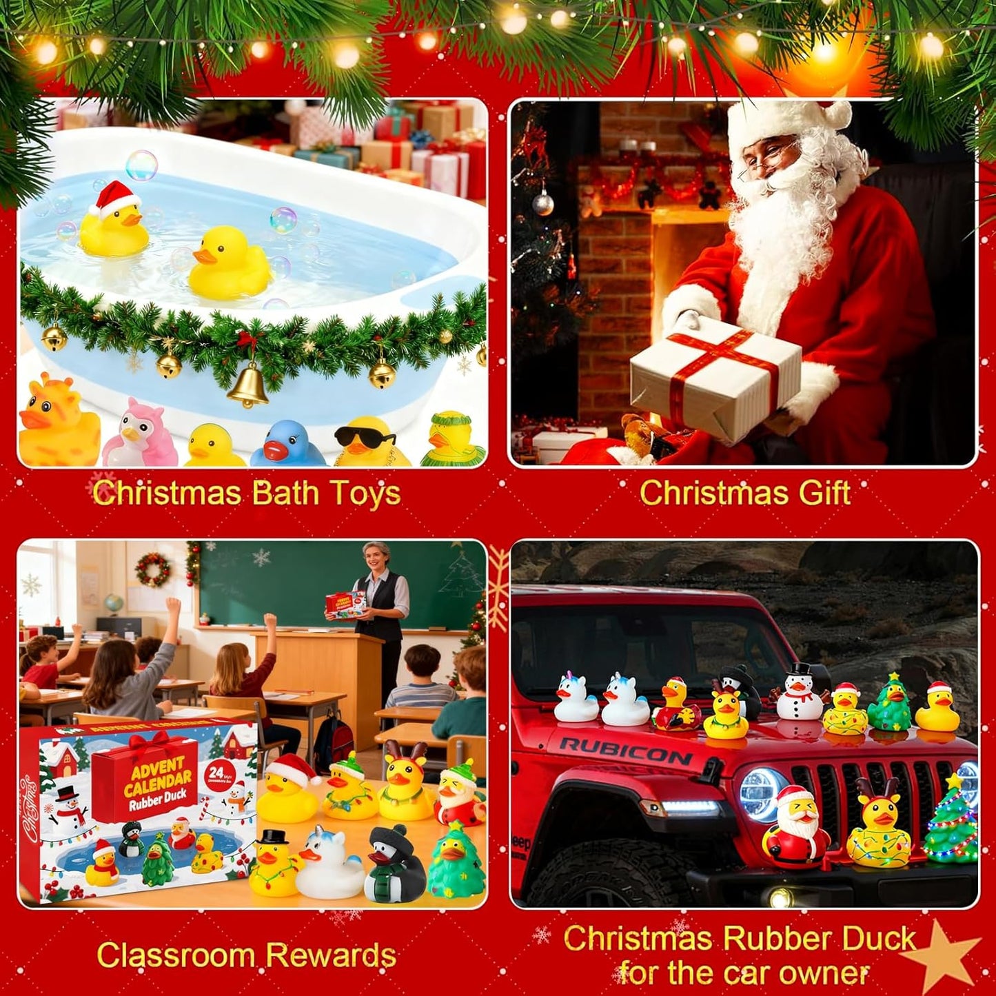Skiennix 24 Pcs Christmas Rubber Ducks - Fidget Toys for Advent Countdown & Stocking Stuffers