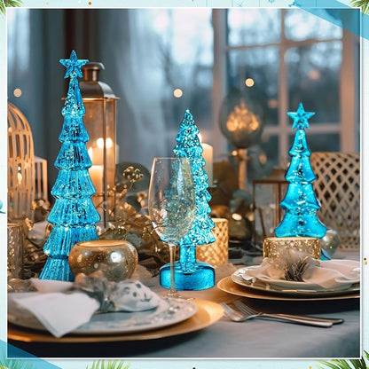 Blue Classic 3-Pack Glass Christmas Trees with LED Lights