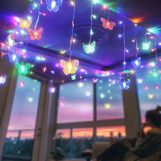 Skiennix 120 LED Butterfly Curtain Fairy Lights - 20ft USB Plug, 8 Modes, Remote Timer, Multicolor Decor for Bedroom & Parties