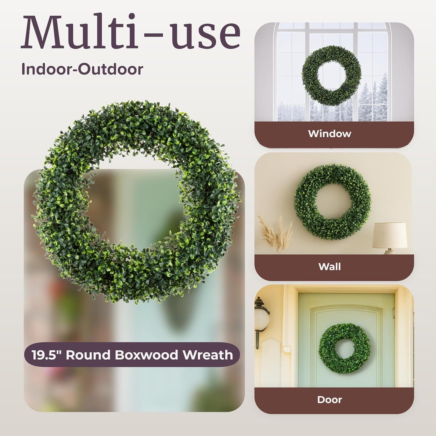 Pure Garden 19.5-Inch Boxwood Wreath - UV Resistant Artificial Wreath for All Seasons | Indoor/Outdoor Decor