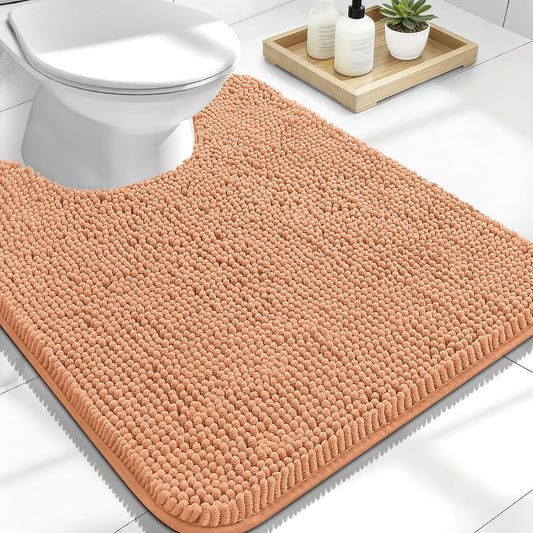 OLANLY U-Shaped Toilet Rug - Extra Soft Chenille Bathroom Mat, Quick-Dry & Non-Slip, 24x20 Inches, Peach