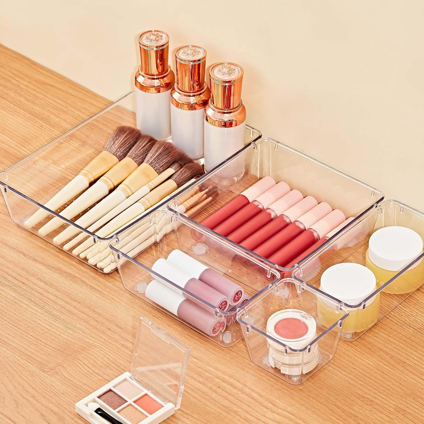 SMARTAKE 13-Piece Drawer Organizers - Non-Slip Silicone Pads for Makeup, Jewelry & Utensils | Clear Storage Trays