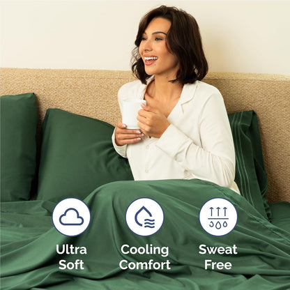Skiennix Full Size 4-Piece Sheet Set - Comfy Cooling Bed Sheets | Hotel Luxury Bedding in Emerald Green