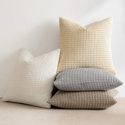 MIULEE Decorative Pillow Covers - Rustic Farmhouse Boho Style | Set of 4, 18x18 Inch Corduroy Soft Throw Pillows for Living Room & Bed