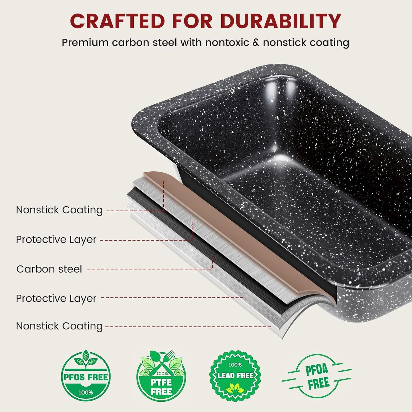 Terlulu 10-Piece Nonstick Baking Pans Set - Stackable Carbon Steel Bakeware for Oven Cooking | Black
