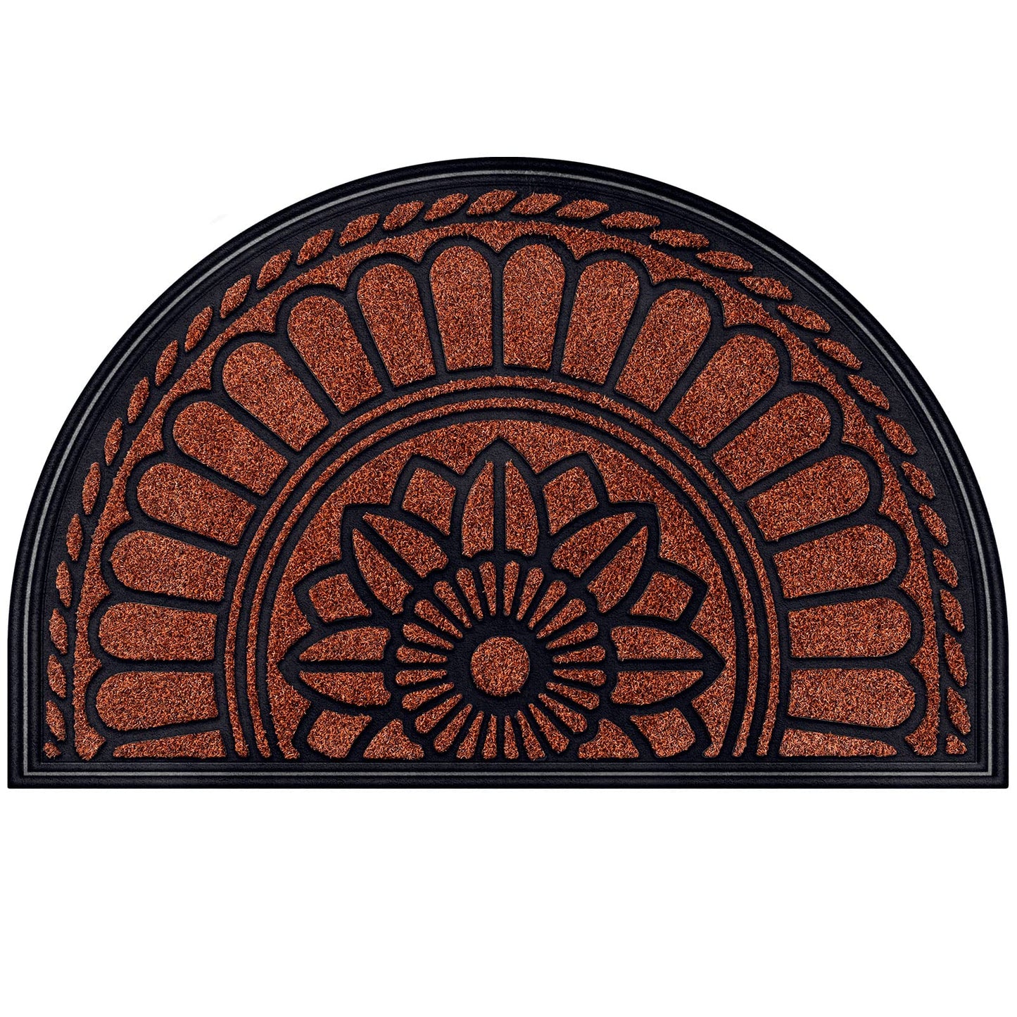 Mibao Half Round Door Mat, Non-Slip Welcome Entrance Way Mat, Durable Rubber Door Mats, Low-Profile Heavy Duty Doormat, Half Circle Mats for Garage, Patio, High Traffic Areas, 24" x 36", Maroon