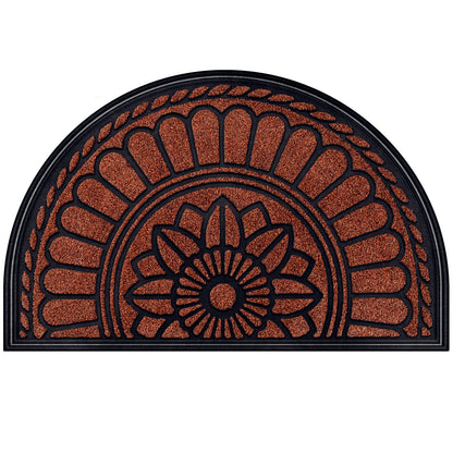 Mibao Half Round Door Mat, Non-Slip Welcome Entrance Way Mat, Durable Rubber Door Mats, Low-Profile Heavy Duty Doormat, Half Circle Mats for Garage, Patio, High Traffic Areas, 24" x 36", Maroon