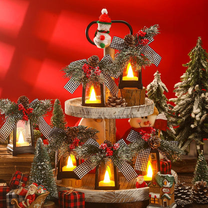 Regine Switzerland Set of 6 Christmas Mini Lanterns - Flickering LED Flameless Candle Decor | Black and White Bow