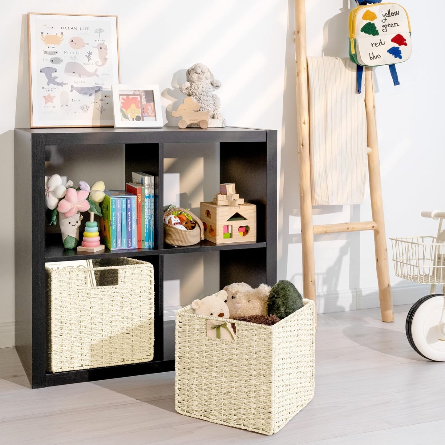 StorageWorks Wicker Baskets - Handwoven Organizing Cubes with Handles, Foldable Beige, 2 Pack